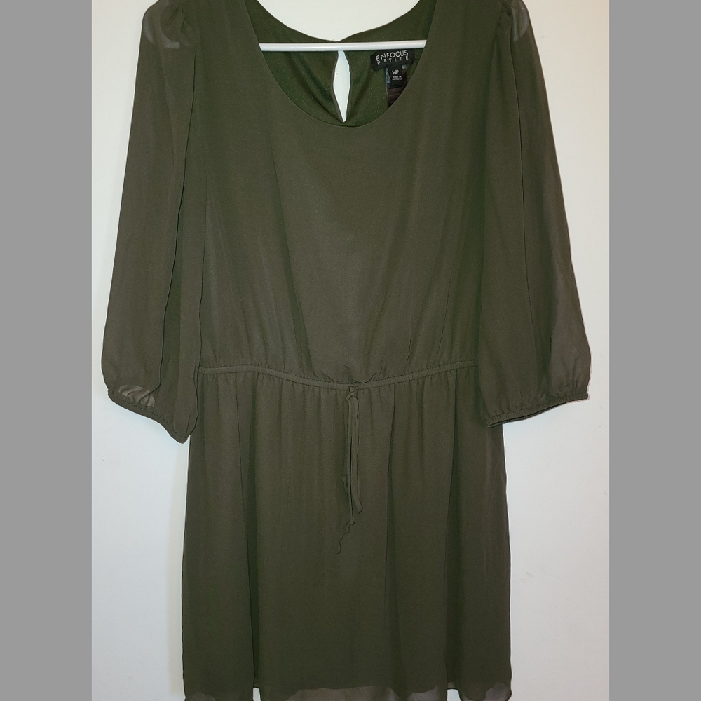 En Focus Studio Moss Green Dress With Sleeves